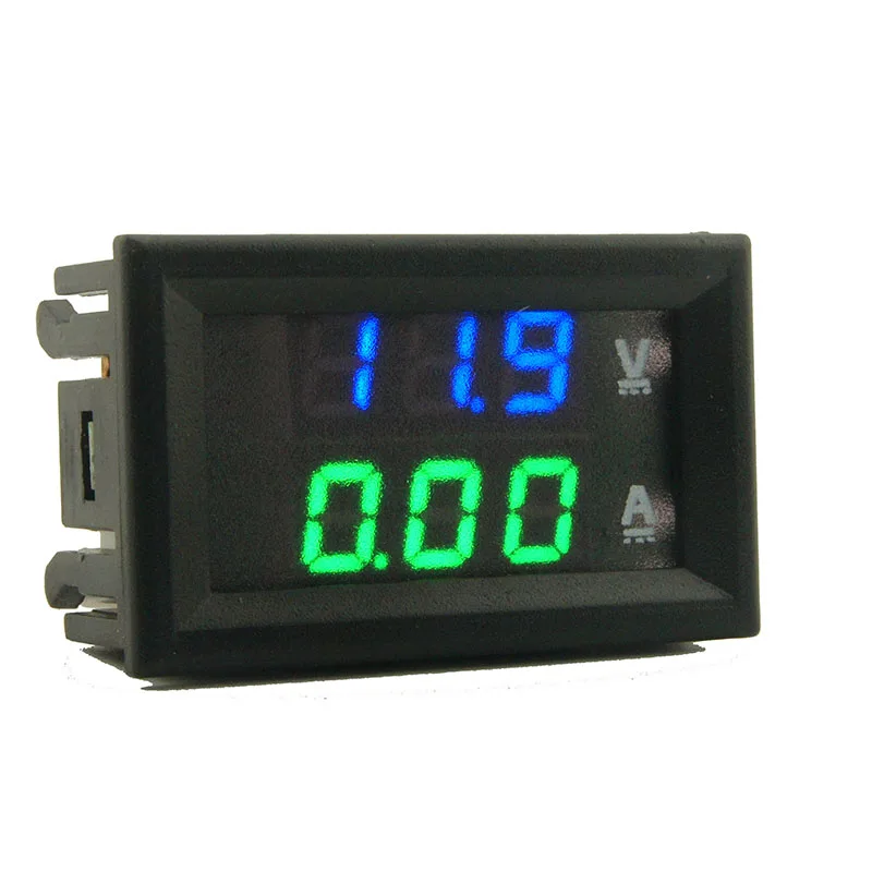 Цифровой вольтметр-амперметр мини-размера DC 100V 10A Тестер напряжения тока 0.28" двойной дисплей сине-красного цвета.