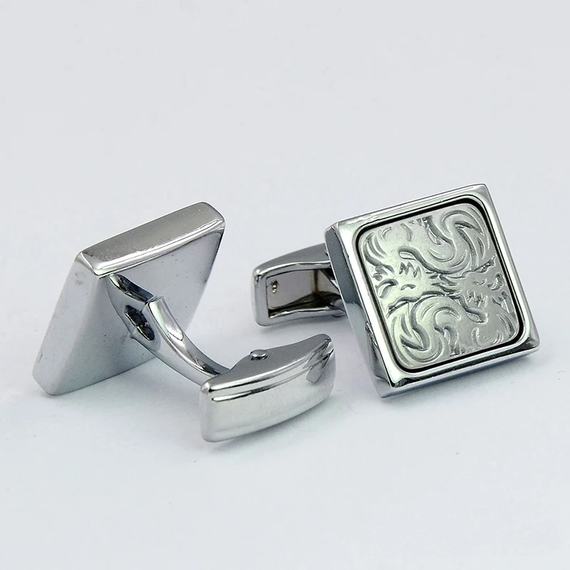 Тисненый double dragon благоприятный узор запонки квадратный КИТ сзади классический