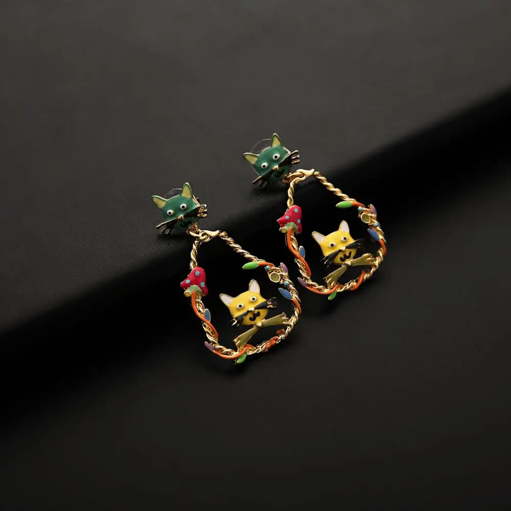Креативные висячие серьги 2019 Золотая кошка модная женская бижутерия из сплава