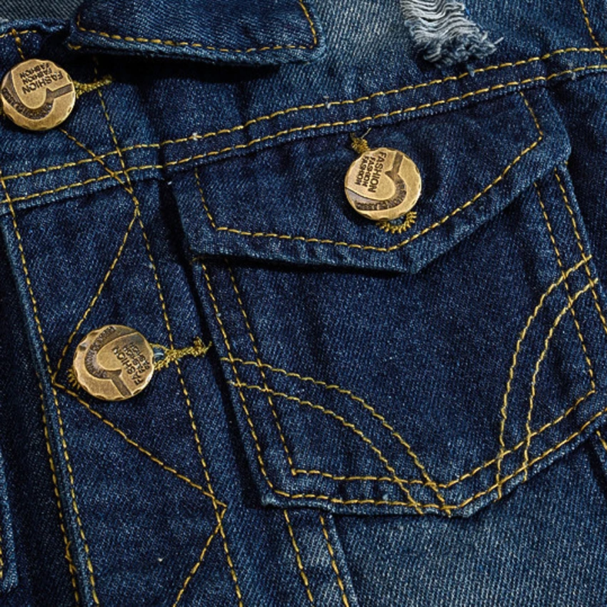 Мужская джинсовая куртка без рукавов Повседневная рваная Облегающая безрукавка