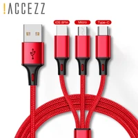 accezz 3 in1 usb charging cable for iphone x xs max micro usb type c charger cord for xiaomi redmi note 4 samsung charge cables