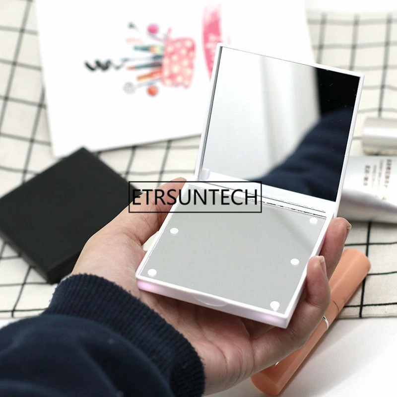 Женское зеркало для макияжа складное портативное компактное с 6 светодиодами