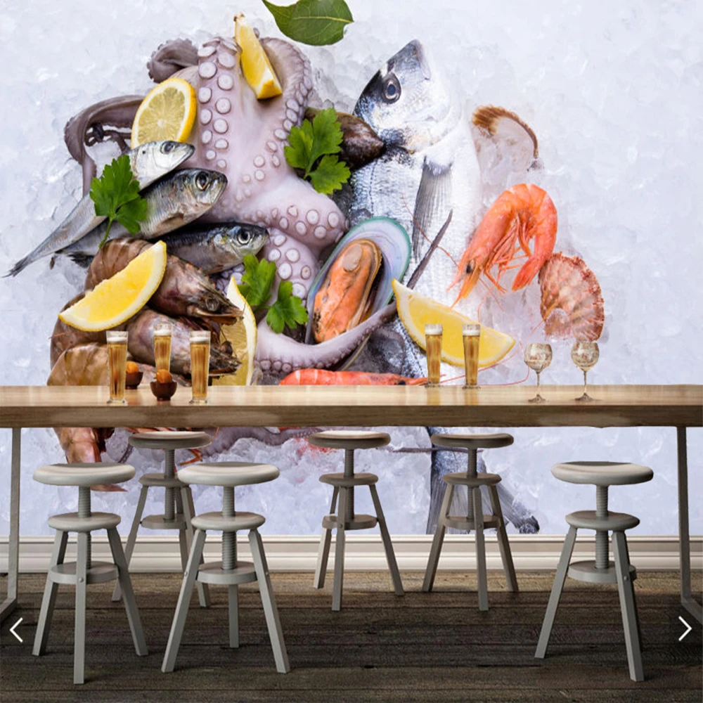 Обои 3d Papel de parede с изображением различных морепродуктов на кубиках льда обои для