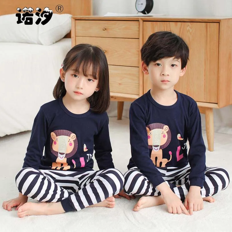 Детская одежда для сна мальчиков весенние хлопковые комплекты маленьких девочек