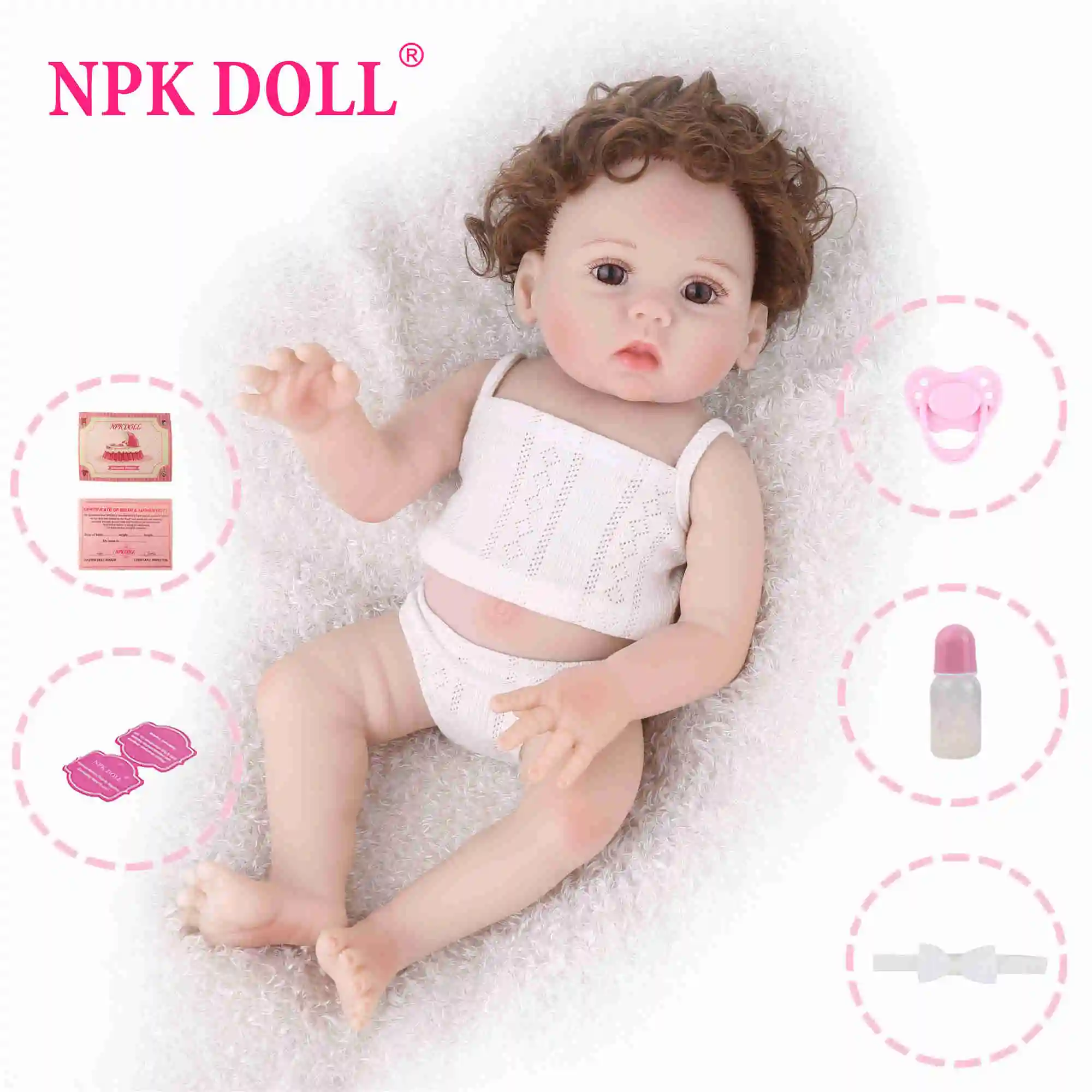 NPKDOLL реборн ребенок полный винил реалистичные bebe игрушки вьющиеся волосы поддельные детские развивающие ванны дети Playmate Babe Boneca - Цвет: no basket