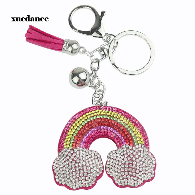 Creative color colorful rainbow keychain Cloud with full crystal keychain Girl fashion accessories Bag ornaments accessories