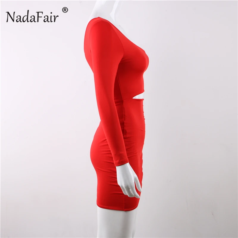 Nadafair, сексуальные, вечерние, Клубные, с открытой спиной, облегающее платье, для женщин, с вырезом, на одно плечо, с рюшами, платья, с длинным рукавом, мини, черное, осеннее платье