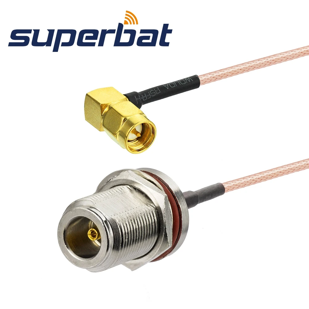 Superbat N Female Bulkhead with O-ring Straight to SMA Male Right Angle Pigtail Cable RG316 15cm RF Coaxial Cable