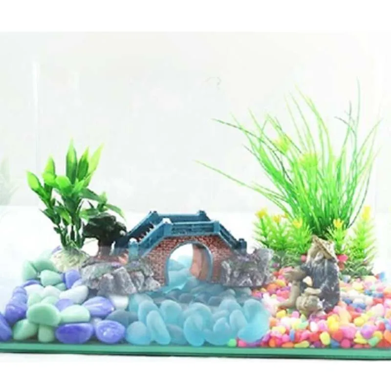 Аквариумное украшение синий мост искусственный павильон дерево аквариум пейзаж