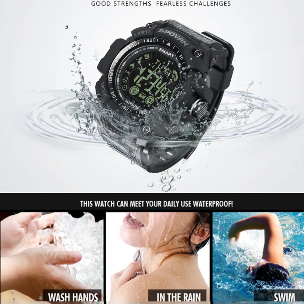 Spovan мужские часы 2019 Смарт цифровые спортивные наручные электронные военные
