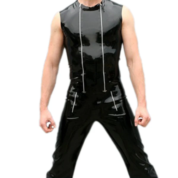 Латексный резиновый жилет с двойной молнией мужской костюм рукавами сексуальные