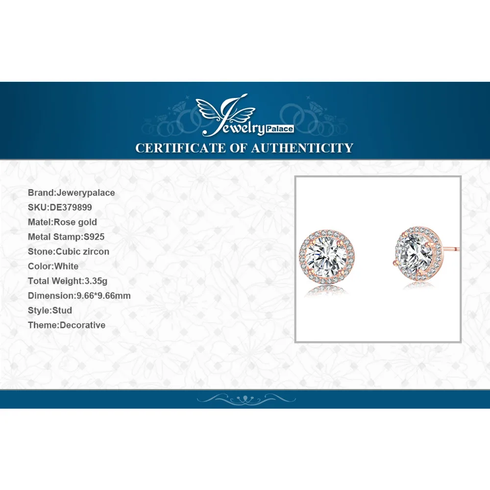 

JewelryPalace CZ Stud Earrings Rose Gold 925 Sterling Silver Earrings For Women Girls Korean Earrings Fashion Jewelry 2021
