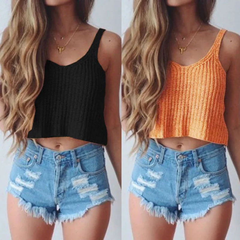 Женский трикотажный однотонный топ повседневный облегающий жилет с глубоким v