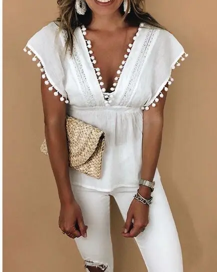 Модный женский пляжный топ в стиле бохо летний кружевной свободная Повседневная