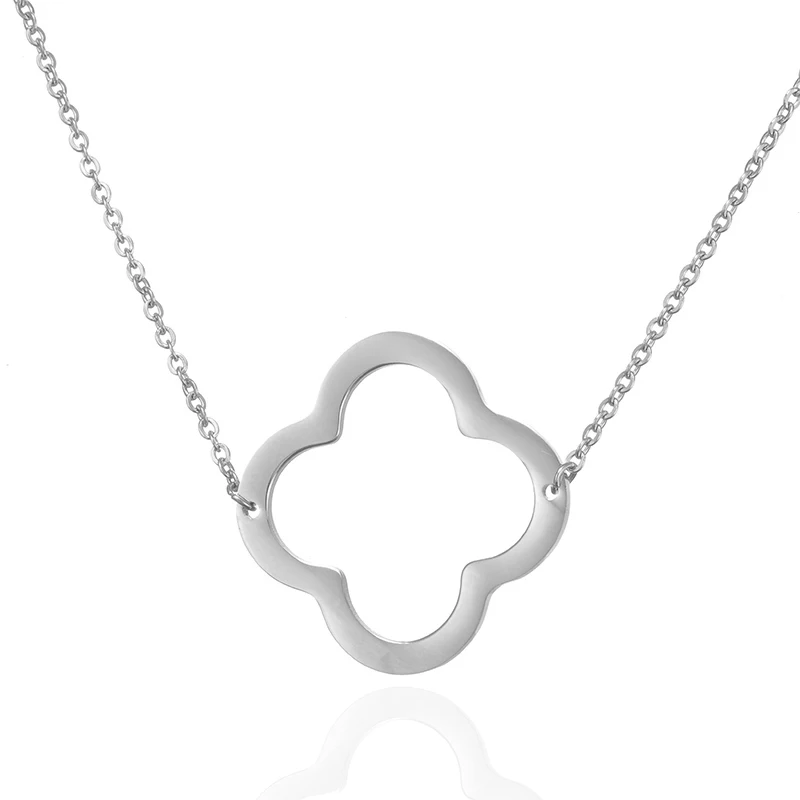 Модные полые клевер кулон ожерелье из нержавеющей стали для женщин розового