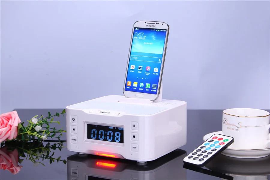 Bluetooth USB зарядная док-станция динамик с расширенным NFC FM радио Будильник для Iphone 6 7 8 X для samsung huawei Xiaomi