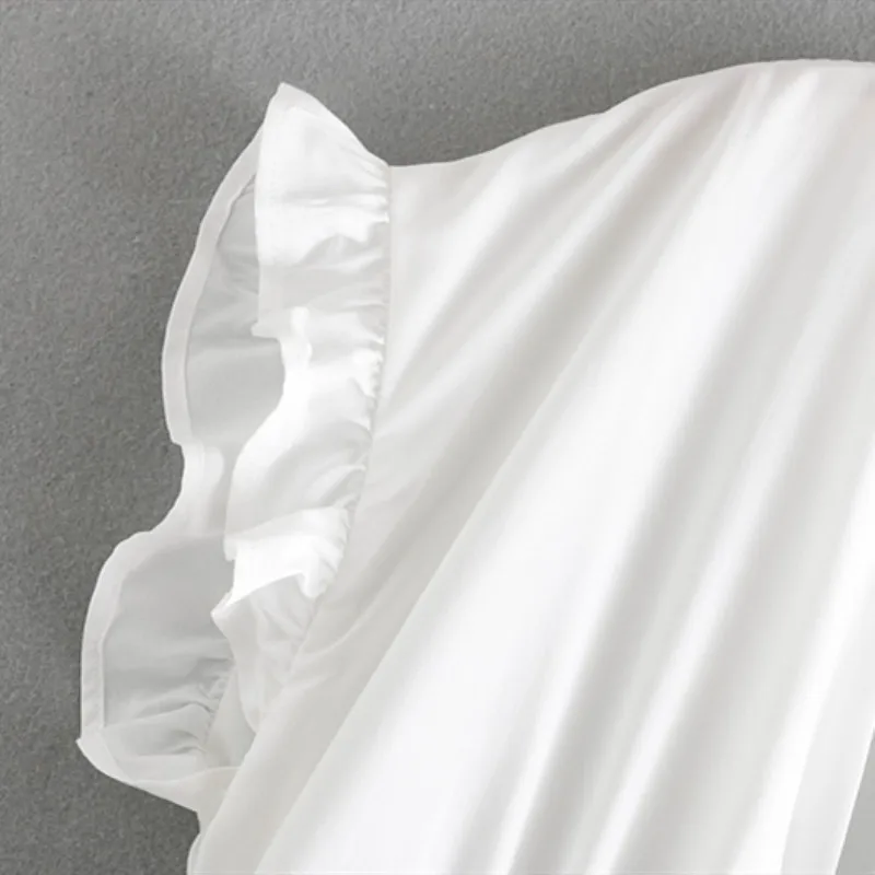 Для женщин белое Летнее мини-платье с оборками рукавом шнурок талии глубоким