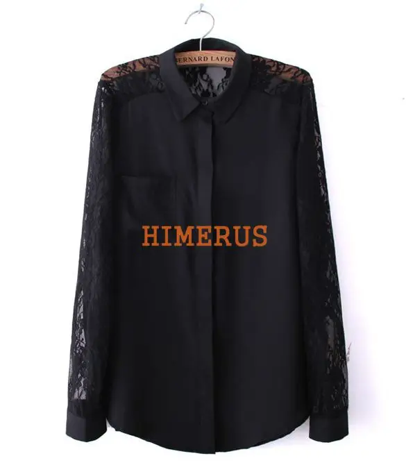 2014 New Fashion Korean Women's Tops Girl Long Sleeve Lace Shirt Chiffon Blouse Splicing White/Black Free shipping 11004 |