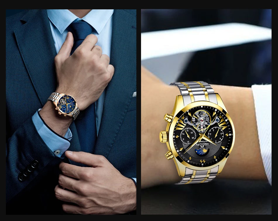 MEGALITH Мужские автоматические механические наручные часы tourbillon кожаные водонепроницаемые бизнес часы мужские спортивные наручные часы Relojes Hombre