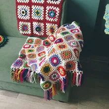 DIY ремесло много цветов подушка ручной крючком мода вязание крючком одеяло с кисточками Подушка Войлок пасторальный стиль подарок DIY ремесло много цветов подушка ручной крючком мода вязание крючком одеяло с кисточками Подушка Войлок пасторальный стиль подарок