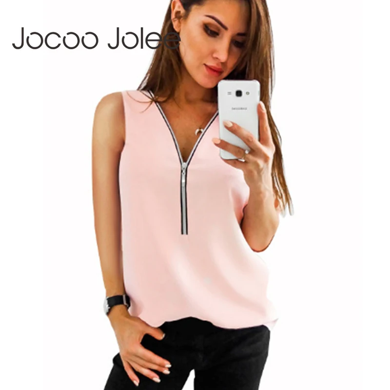 Женская шифоновая блузка без рукавов Jocoo Jolee повседневная однотонная майка-топ в