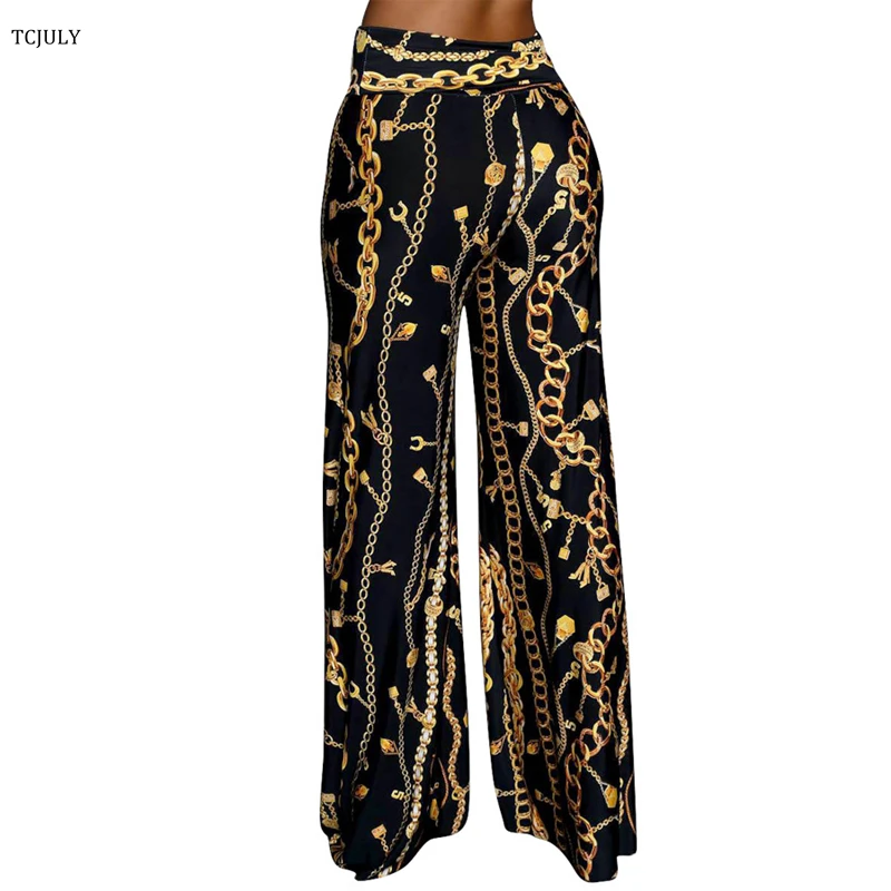 TCJULY модные широкие брюки с принтом золотых цепей высокой талией тонкие женские