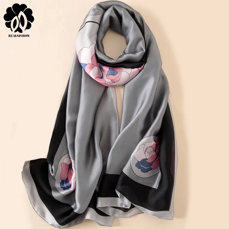 

REALSISHOW hot 2019 new brand women scarf spring summer silk scarves shawls and wraps lady pashmina beach stoles hijab 180*90 CM