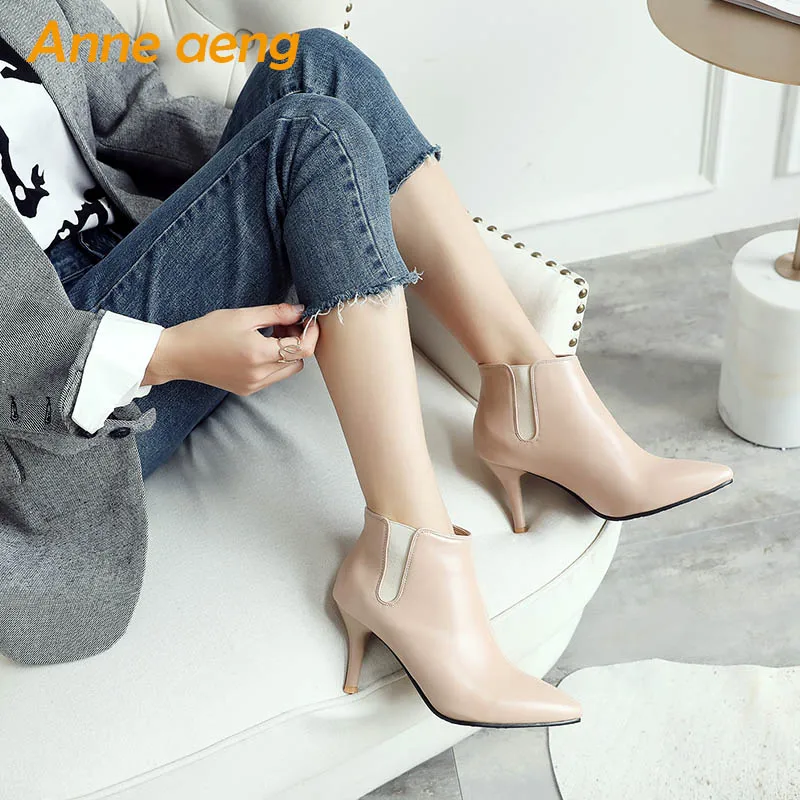 Ботильоны женские на высоком тонком каблуке офисные элегантные теплые ботинки