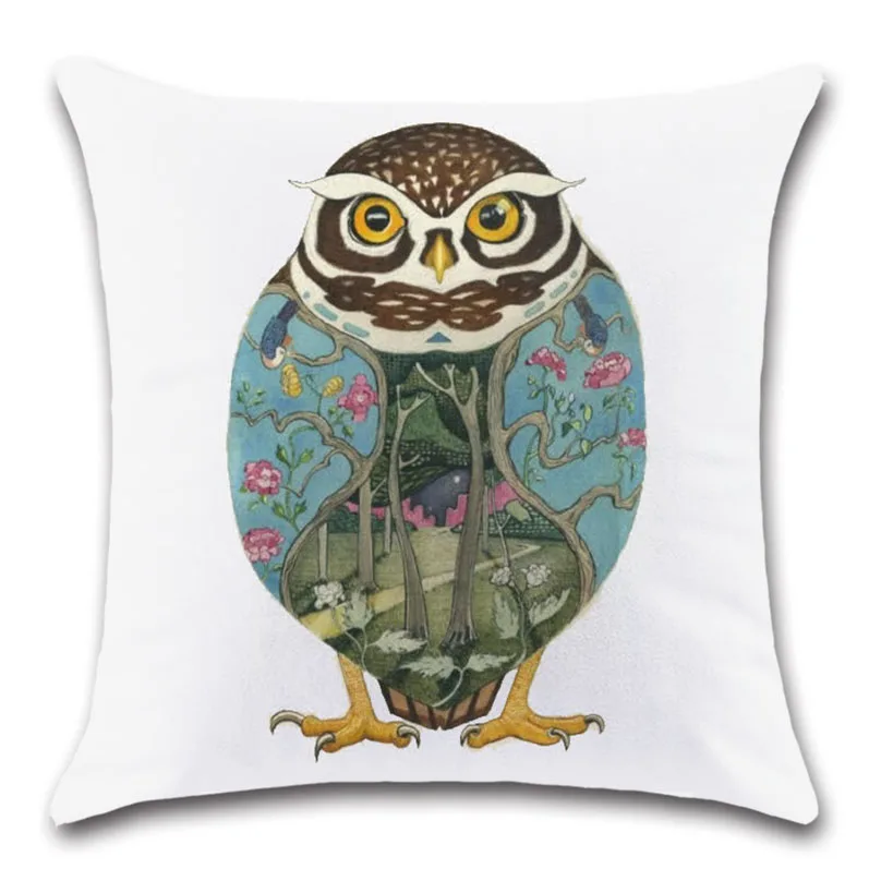 Чехол для подушки с птицами совой белого цвета | Дом и сад