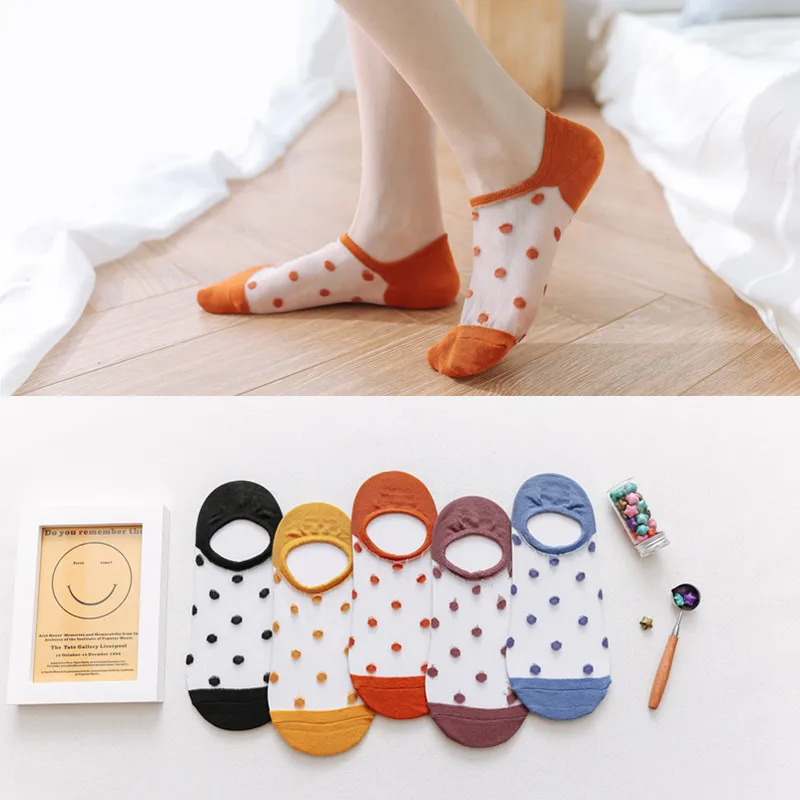 Женские шелковые носки-лодочки в горошек 10 цветов | Женская одежда