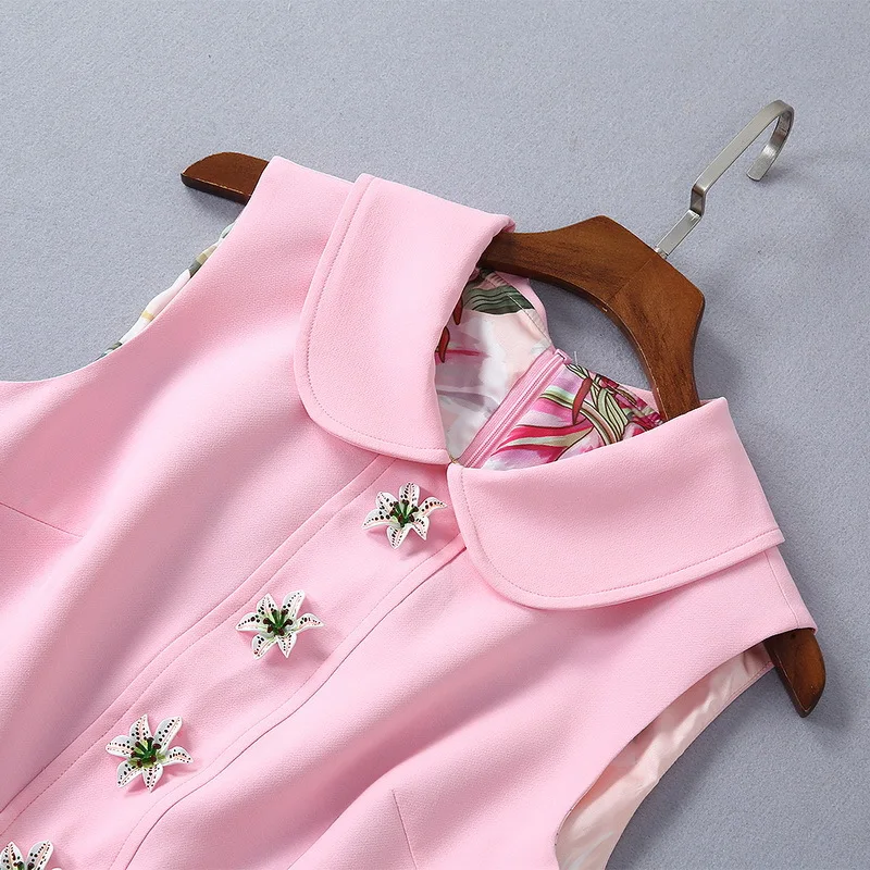 Женское платье с воротником Питер Пэн розовое/черное праздничное без рукавов