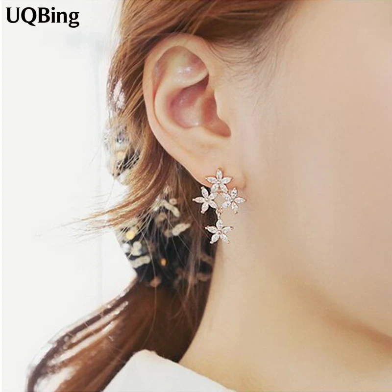Женские серьги гвоздики с цветком из серебра 925 пробы 3 цвета|earring jewelry box|jewelry