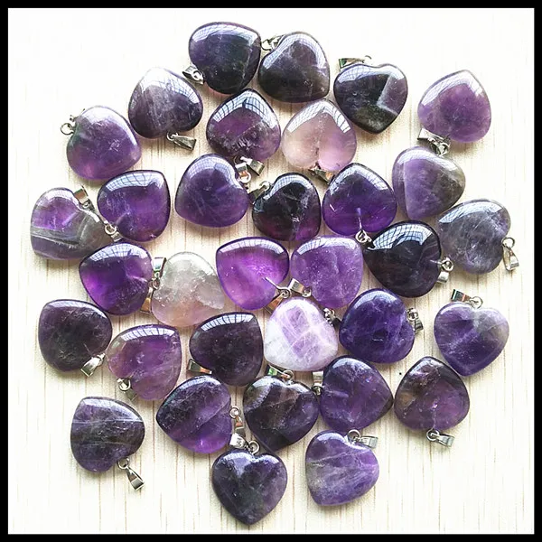 Подвеска в виде сердца из натурального камня аметиста 50 шт./лот | Украшения и