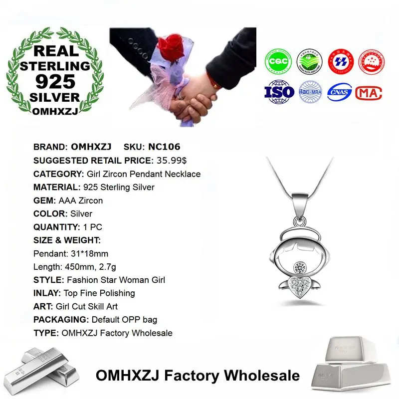 Ожерелье OMHXZJ из серебра 925 пробы с белым аметистом цирконием ААА|Ожерелья| |