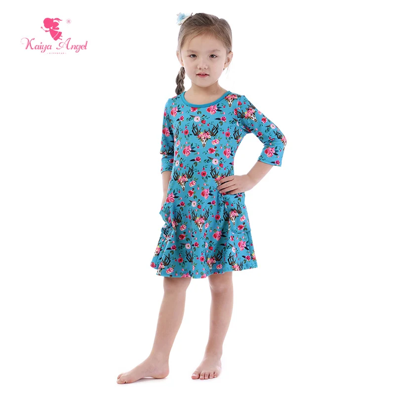 Kaiya Angel голубой фон Пион Тау три четверти Модное детское платье принцессы детская