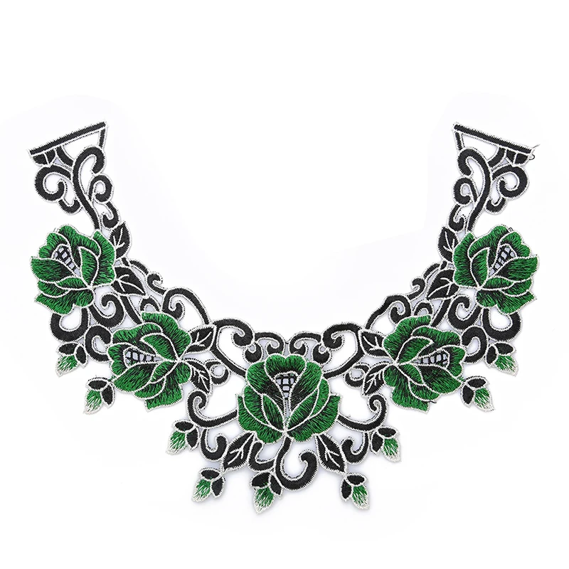 Ткань отделка зеленый цветочный кружевной воротник DIY вышивка декольте Воротник