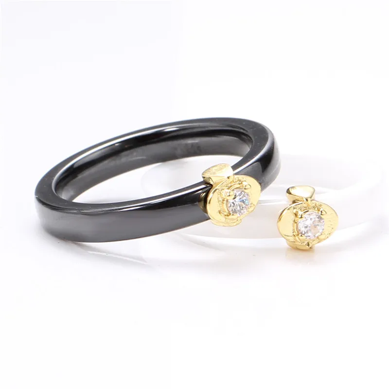 Женское кольцо ZORCVENS черное/белое керамическое золотого цвета с кубическим