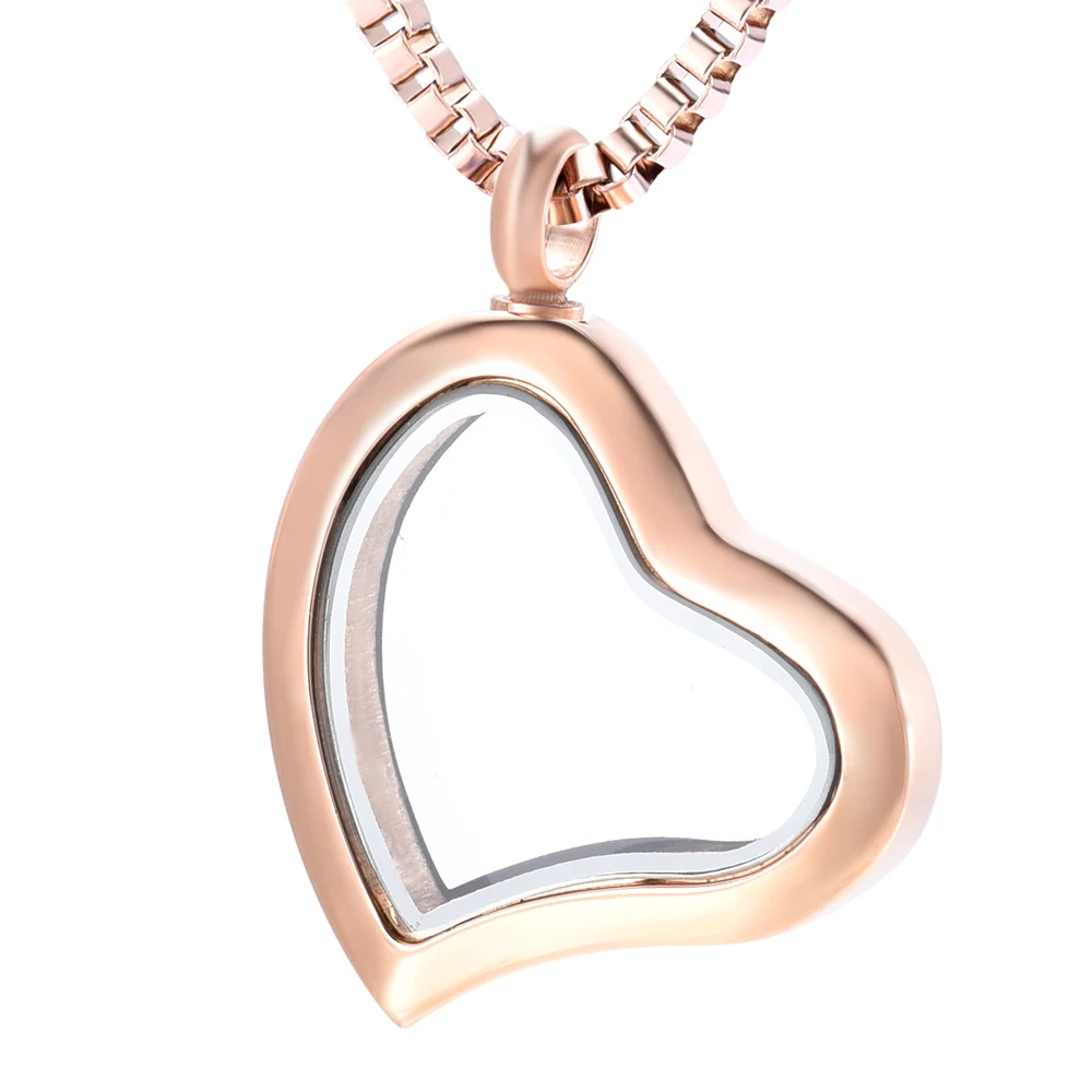 

Memorial Jewelry 28mm Charming Glass Heart Gold Floating Locket Stainless Steel Cremation Urn Necklace Holds Lots More Ashes