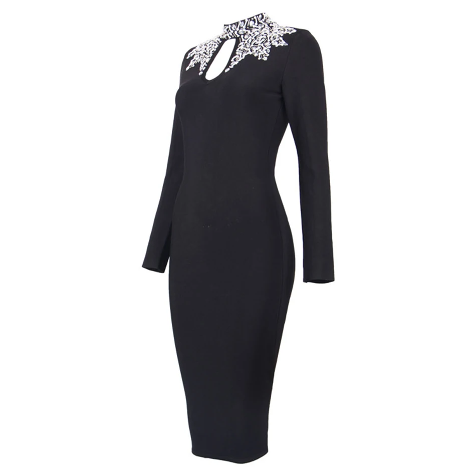 Лето г. новые женские платье водолазка Бандажное платье Сексуальная Bodycon бриллиантами знаменитости партия черный темно платья vestidos