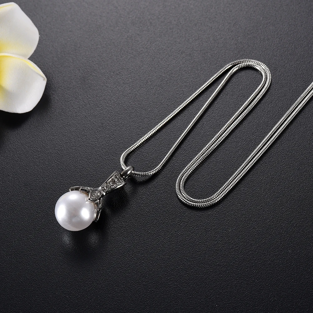 T009 White Pearl/ Clear Glass Ball Flower Design Women Memorial Urn Necklace Ashes Holder for Loved One - Cremation Urns Pendant | Украшения