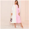 SHEIN двухцветное платье с вышивкой и рукавами-фонариками, с рюшами на подоле, весна-осень, платье с длинным рукавом, женские платья в стиле бохо