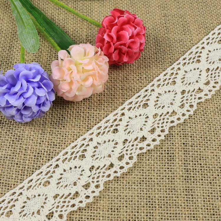 

New Arrived 10Yards/Lot High Quality Beige Lace Fabric Ribbon Cotton Lace Trim Sewing Material For Home Garment Accessories DIY