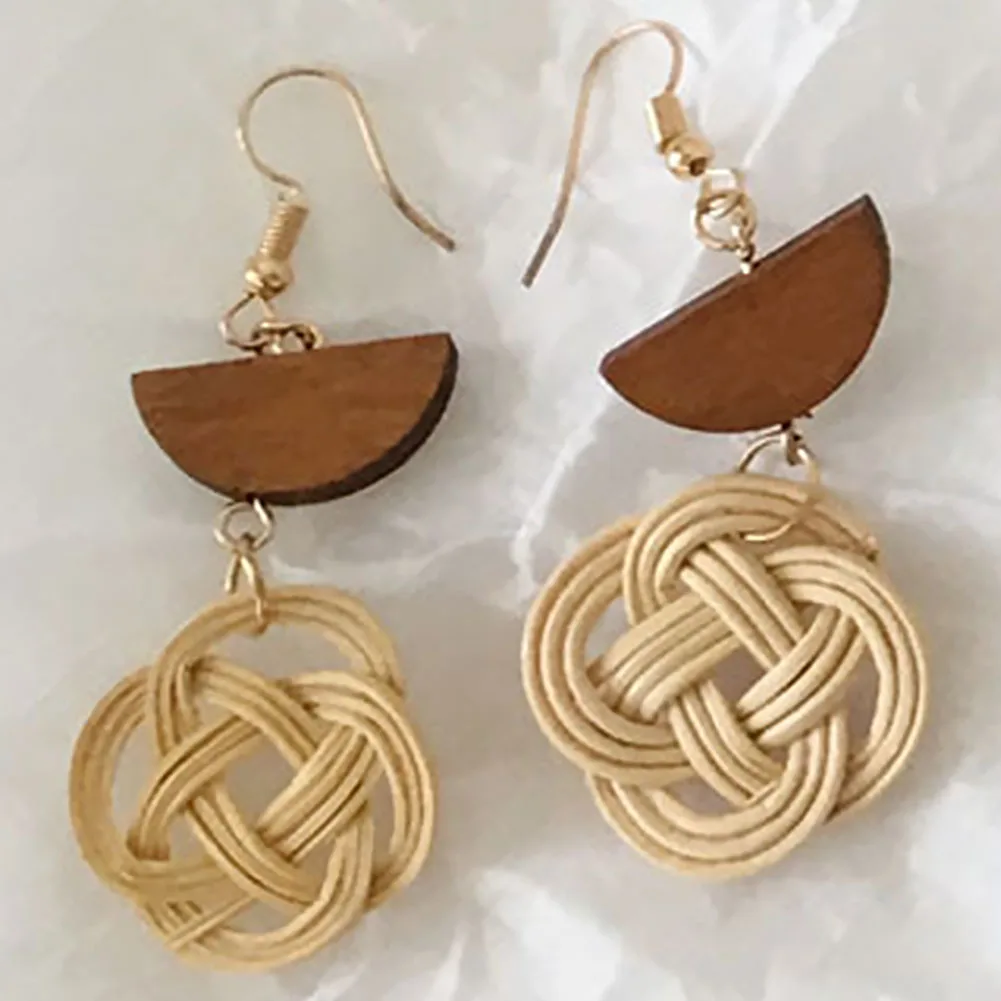 Style 1 Эксклюзивные элегантные серьги из ротанга, Висячие плетеная подвеска ручной работы, длинные соломенные деревянные висячие серьги из лозы - Окраска металла: Style 1
