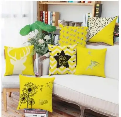 

Yellow cartoon animal print linen hug pillowcase Office sofa cushion cover