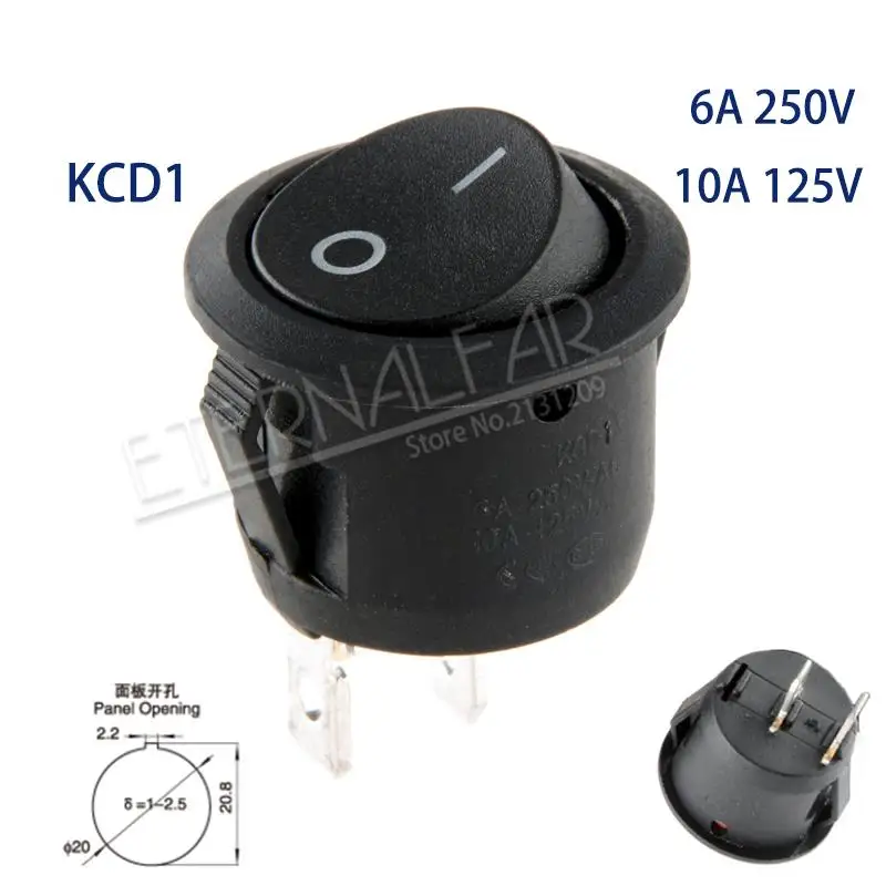 SPST 6A 250 в 10 a 125 В AC ВКЛ-ВЫКЛ круглый переключатель 12 В светодиодный кулисный переключатель Светодиодный точечный светильник Светодиодная подсветка для автомобиля приборной панели
