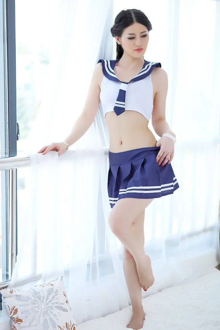 Соблазнительные комбинации синего и белого цвета униформа для студентов костюм