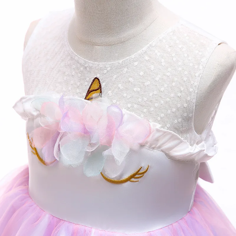 Dress girl princess Fancy Kids Unicorn Tulle for Girls Embroidery Ball Gown Baby Flower Wedding Party Costumes | Детская одежда и