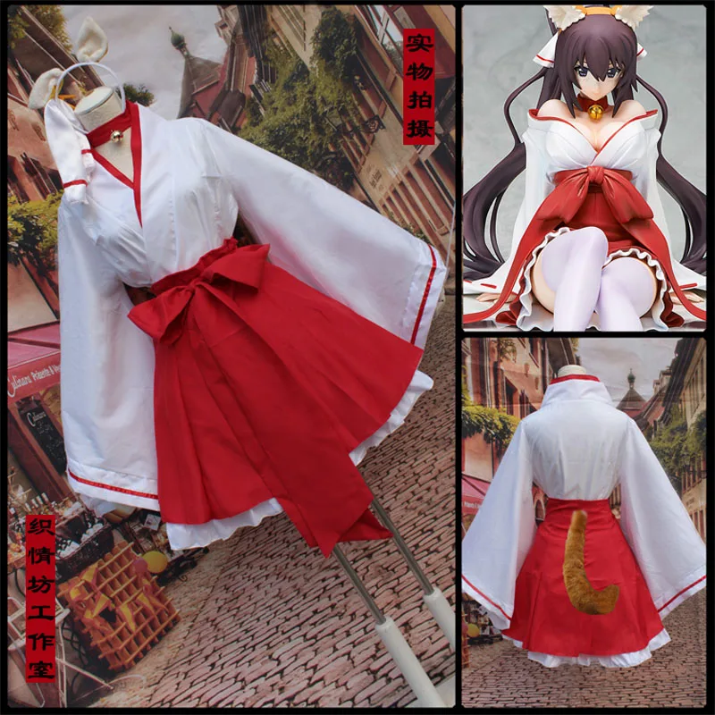 Newest Japanese Anime Miko Cosplay Costume Priestess Kimono Dress Halloween With Tail Sexy Role Play Clothing | Тематическая одежда