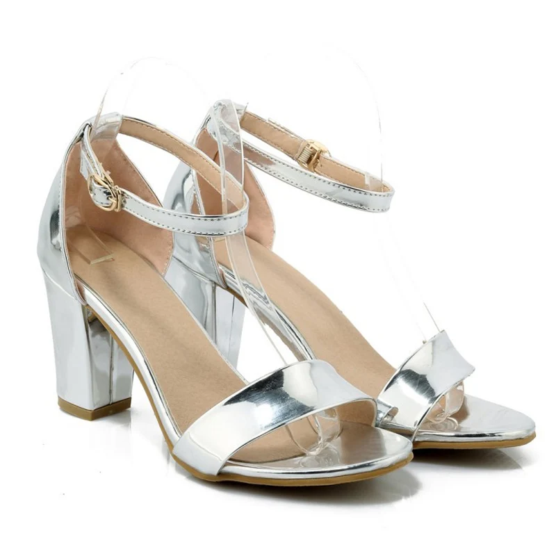 Лакированной PU искусственной кожи с открытым носком женские летние босоножки