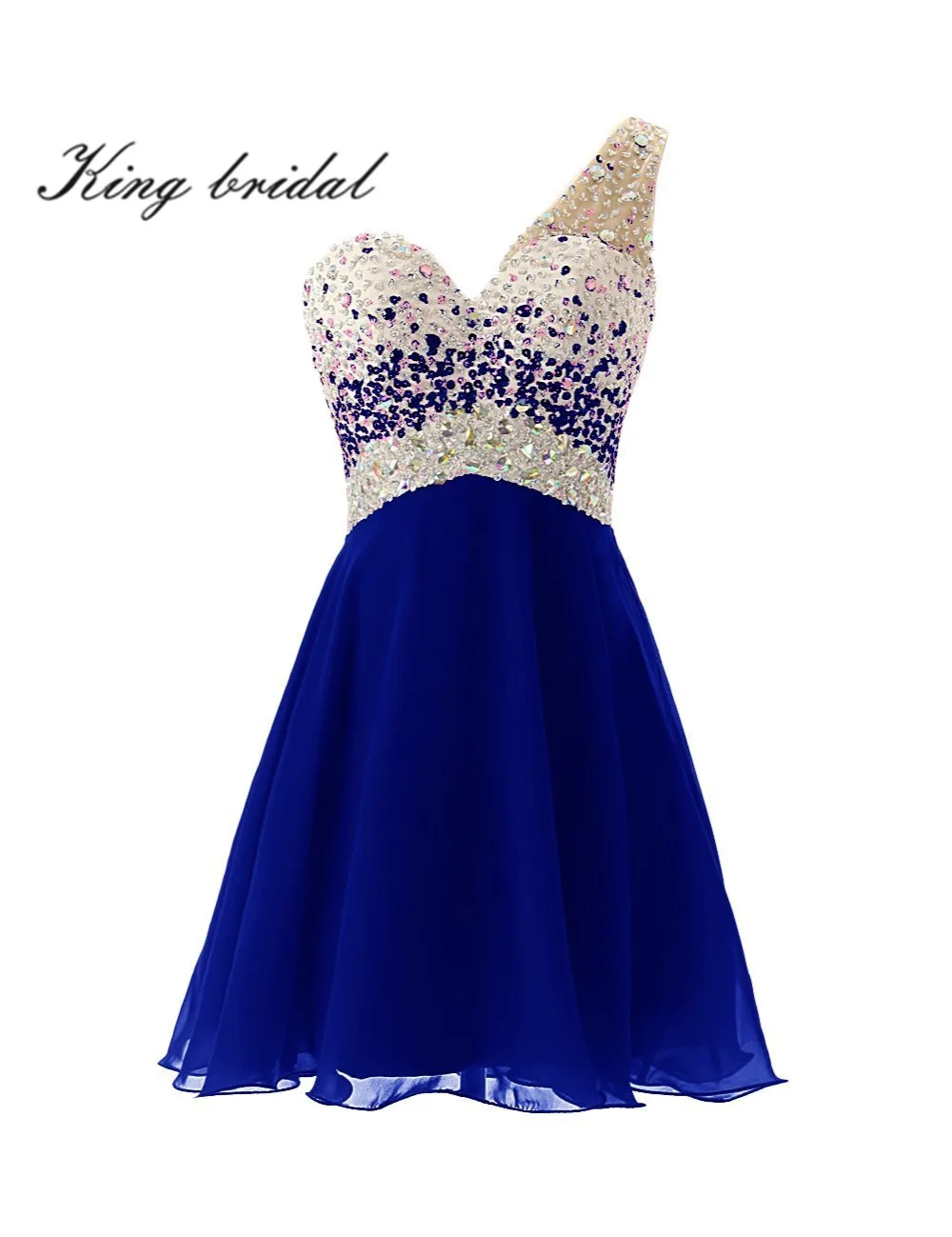 2017 Одно Плечо Блестящие Бисером Шифон Милая-Line Короткие Коктейльные Платья